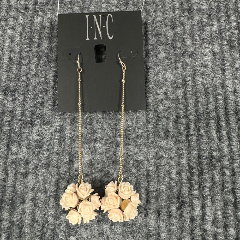 INC Rose Ball Long Drop Earrings Women OS Pink New Floral Gold Tone 116861EG